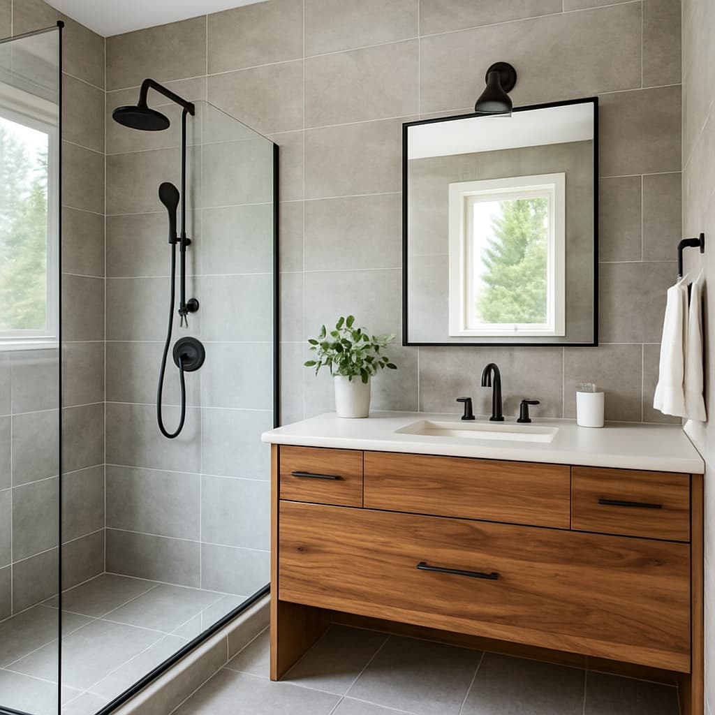 Modern bathroom remodel with custom tile work